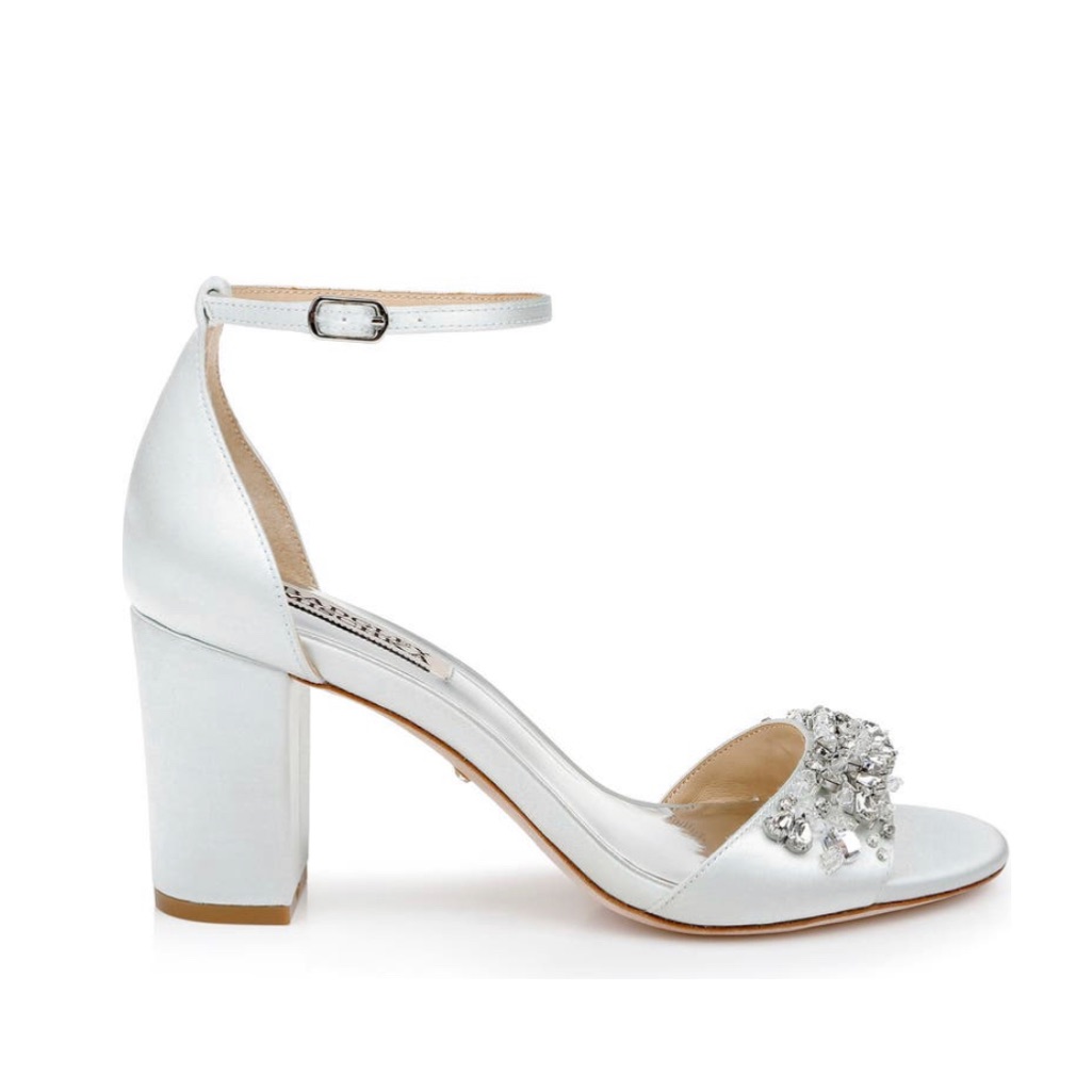Badgley Mischka Embellished Satin Sandals Block Heel Shoes Size 11m New In Box